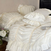 Élodie Silky Coquette Ruffled Bedding Set - White