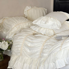 Élodie Silky Coquette Ruffled Bedding Set - White