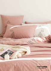 Juego de cama bordado - Rosa