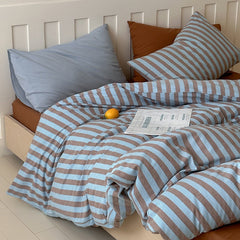 Parker Minimalist Striped Bedding Set - Blue & Brown