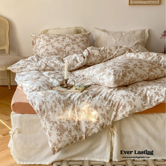 Fleur Elegant Floral Knit Cotton Bedding Set - Beige