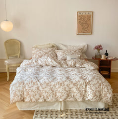 Fleur Elegant Floral Knit Cotton Bedding Set - Beige