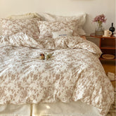 Fleur Elegant Floral Knit Cotton Bedding Set - Beige