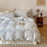 Fleur Elegant Floral Knit Cotton Bedding Set - Blue