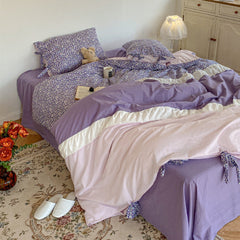 Floral Patchwork Bedding Set - Purple