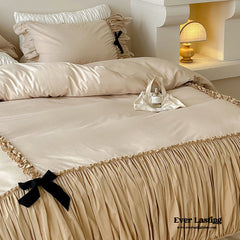 French Beige Ribbon Ruffle Bedding Bundle