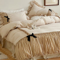 French Beige Ribbon Ruffle Bedding Bundle