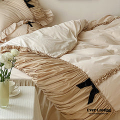 French Beige Ribbon Ruffle Bedding Set