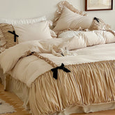 French Beige Ribbon Ruffle Bedding Set