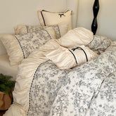 French Black Lace Bedding Set - Cream