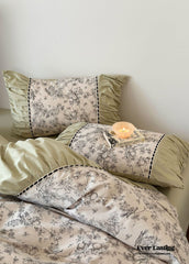 French Black Lace Bedding Set - Matcha Green