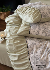 French Black Lace Bedding Set - Matcha Green