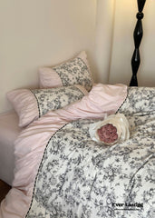 French Black Lace Bedding Set - Pink
