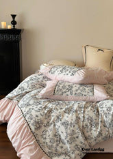 French Black Lace Bedding Set - Pink