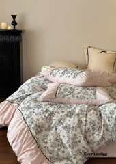 French Black Lace Bedding Set - Pink