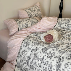French Black Lace Bedding Set - Pink