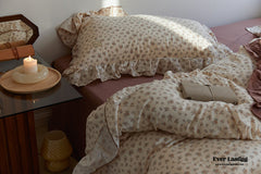 French Floral Earth Tone Double Layer Ruffle Bedding Bundle