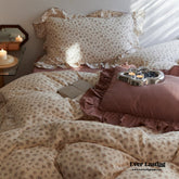 French Floral Earth Tone Double Layer Ruffle Bedding Set - Beige + Brown