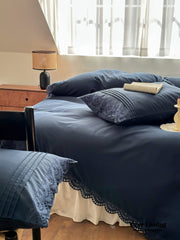 French Lace Floral Ruffle Bedding Set - Royal Blue