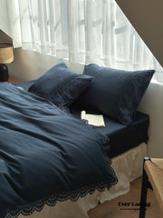 French Lace Floral Ruffle Bedding Set - Royal Blue