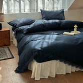 French Lace Floral Ruffle Bedding Set - Royal Blue