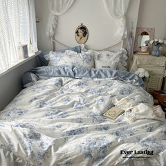 French Ruffle Floral Bedding Set - Blue