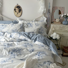 French Ruffle Floral Bedding Set - Blue