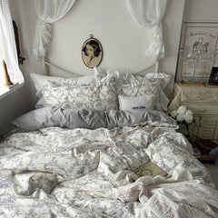 French Ruffle Floral Bedding Set - Gray