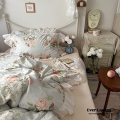 French Ruffle Floral Bedding Set - Green