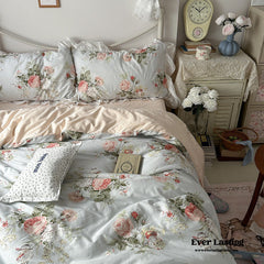 French Ruffle Floral Bedding Set - Green