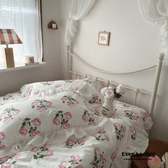 French Ruffle Floral Bedding Set - Pink