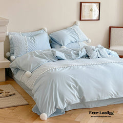 French Sweet Lace Plush Ball Bedding Set - Blue
