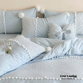 French Sweet Lace Plush Ball Bedding Set - Blue