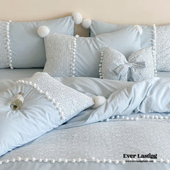 French Sweet Lace Plush Ball Bedding Set - Blue