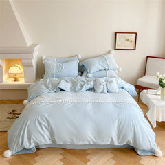 French Sweet Lace Plush Ball Bedding Set - Blue