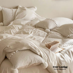 French Sweet Lace Plush Ball Bedding Set - White