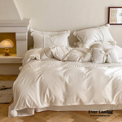 French Sweet Lace Plush Ball Bedding Set - White