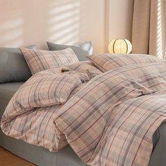 Fresh Plaid Washed Cotton Bedding Set