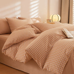 Fresh Plaid Washed Cotton Bedding Set