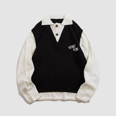 Lässiger Strickpullover mit Fake Two-Kragen