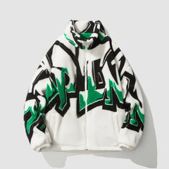 Abrigo de lana de cordero con grafiti de letras