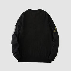 Suéter de punto con bloques de color y grafiti de caballos