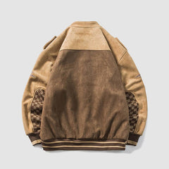 Wildleder-Rennjacke mit Schachbrett-Patchwork