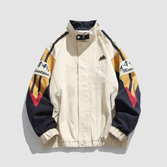 Jacke mit Farbblockärmeln und Bergstickerei