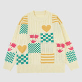 Suéter con estampado floral y de cuadros