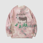 Pullover mit Stiefeln und Kuhmuster