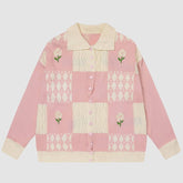 Suéter tipo cárdigan con cuello a cuadros y estampado de flores