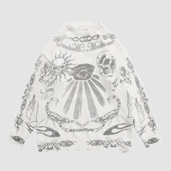 Distressed-Strickpullover mit Totenkopfmuster