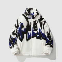 Abrigo de lana de cordero con grafiti de letras