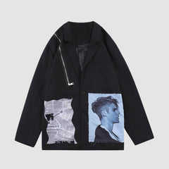 Stylischer Newspaper Patchwork Blazer